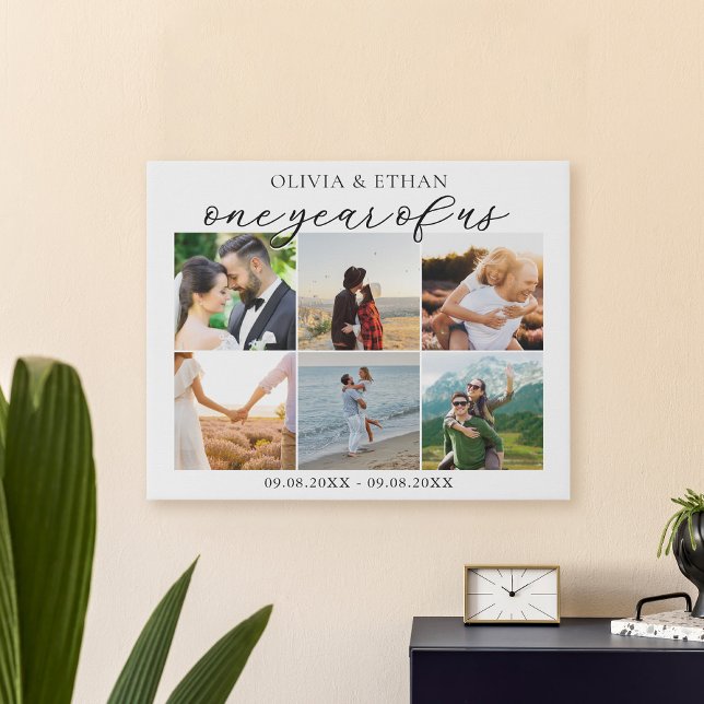 One Year of Us Photo Collage Wedding Anniversary Faux Canvas Print (Creator Uploaded)