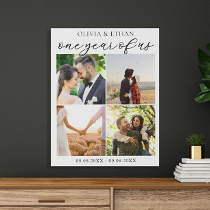 One Year of Us Photo Collage Wedding Anniversary Faux Canvas Print