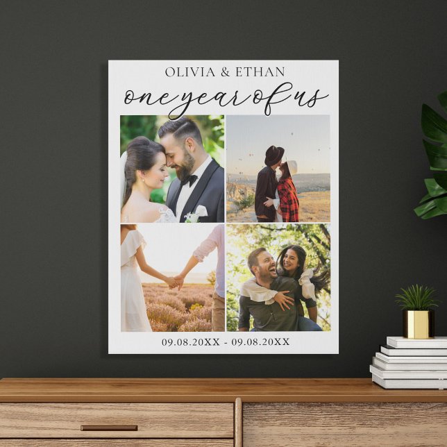 One Year of Us Photo Collage Wedding Anniversary Faux Canvas Print (Creator Uploaded)
