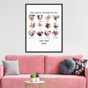 One Year of Walking in Love 12 Heart Photo Collage Canvas Print