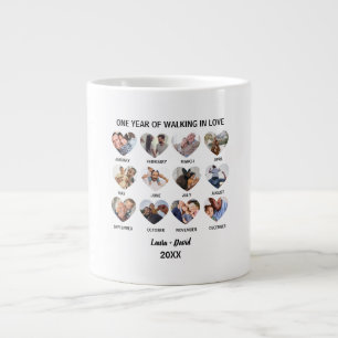 One Year of Walking in Love 12 Heart Photo Collage Giant Coffee Mug