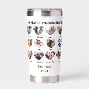 One Year of Walking in Love 12 Heart Photo Collage Insulated Tumbler