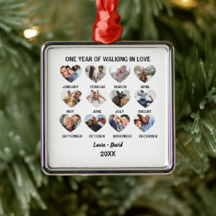 One Year of Walking in Love 12 Heart Photo Collage Metal Ornament
