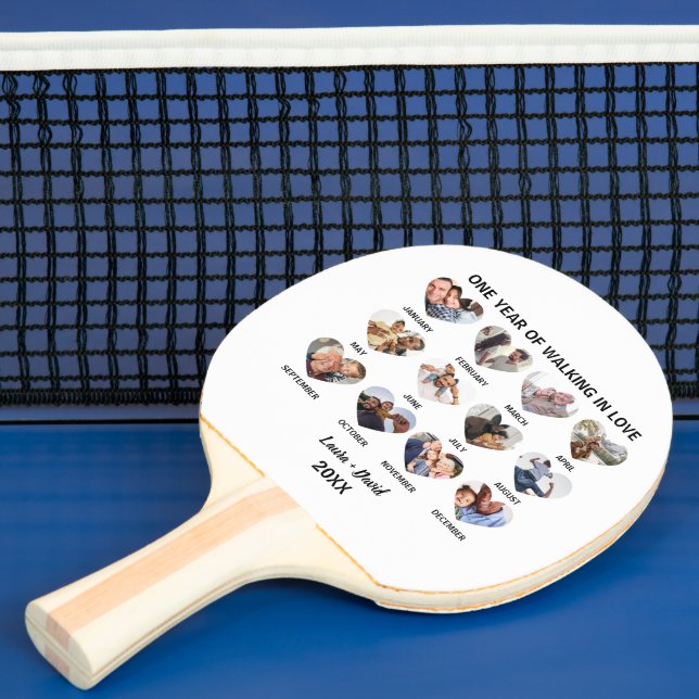 One Year of Walking in Love 12 Heart Photo Collage Ping Pong Paddle (Insitu)