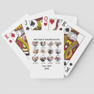 One Year of Walking in Love 12 Heart Photo Collage Poker Cards