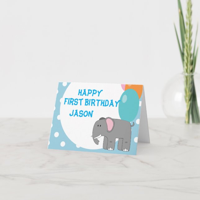 One year old baby elephant , birthday  card (Front)