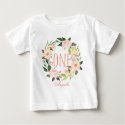 One Year Old Birthday Baby Girl Floral Wreath-2 Baby T-Shirt
