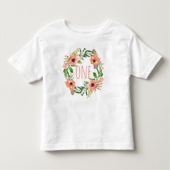 One Year Old Birthday Baby Girl Floral Wreath Toddler T-shirt by Precious_Presents at Zazzle