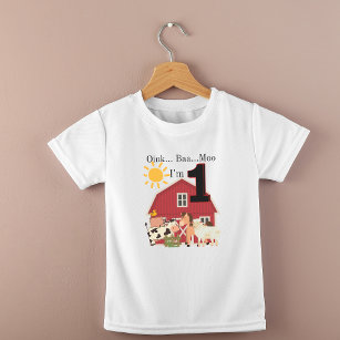 One Year Old Birthday Farm Theme Baby T-Shirt