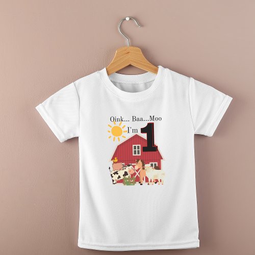One Year Old Birthday Farm Theme Baby T_Shirt