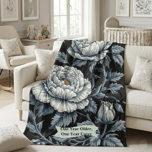 One Year Old Birthday French Cottage Florals Baby Blanket