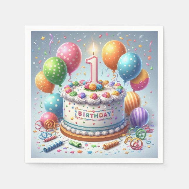 one year old birthday napkins (Front)