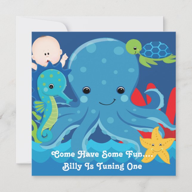 One Year Old Birthday Octopus Party Invitation (Front)