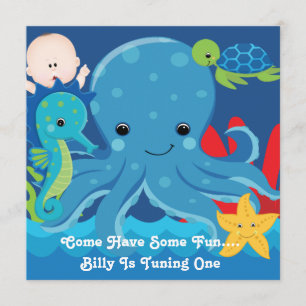 One Year Old Birthday Octopus Party Invitation