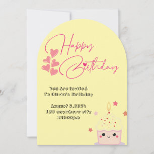 one year old birthday pink design invitation