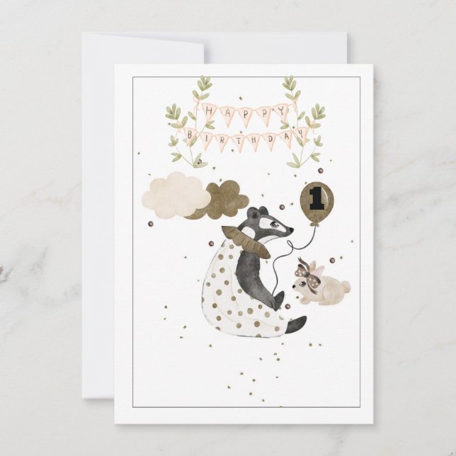 One Year Old Boy Baby Animal Birthday  (Front)