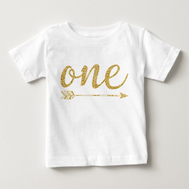 One Year Old Golden Glitter-Print Baby T-Shirt (Front)