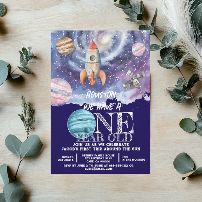 One Year Old Outer Space Astronaut Birthday  Invitation (Creator Uploaded)