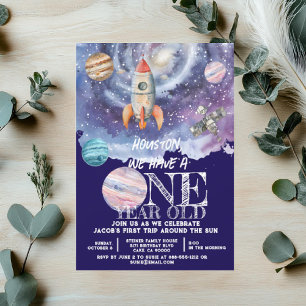 One Year Old Outer Space Astronaut Birthday Invitation