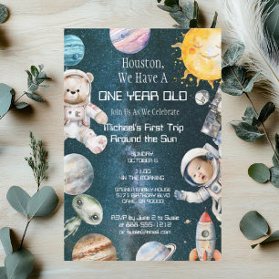 One Year Old Outer Space Birthday Party Invitation