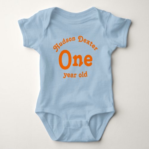 One Year Old Personalized Orange Baby Bodysuit