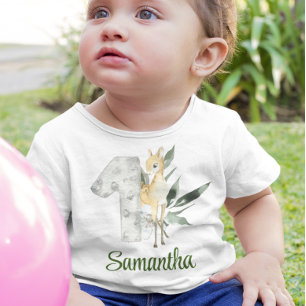 One Year Old Woodland Deer 1 Birthday  Baby T-Shirt