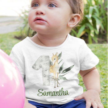 One Year Old Woodland Deer 1 Birthday  Baby T-shirt by ColorFlowCreations at Zazzle