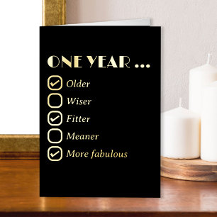 One Year Older Birthday Editable Check Box List Foil Greeting Card