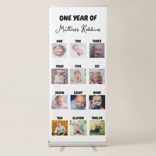 One Year Photo Collage Milestone Retractable Banner (Front)