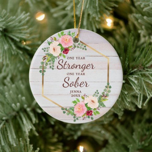 One Year Sober One Year Stronger Personalized Ceramic Ornament