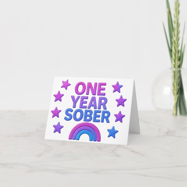 One Year Sober sobriety anniversary birthday AA NA Card (Front)