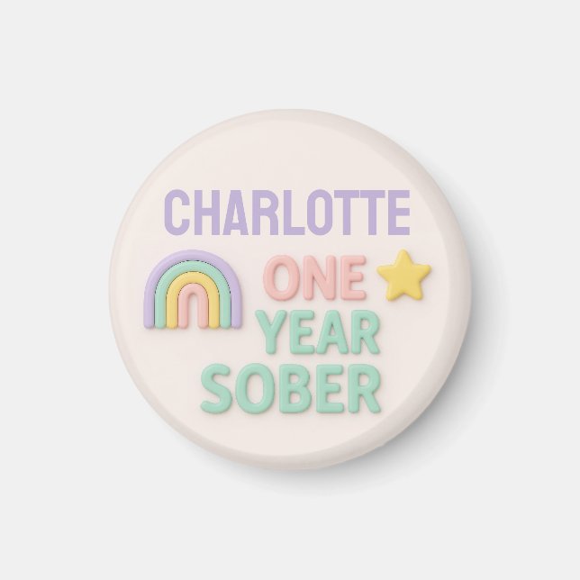 One Year Sober sobriety gift LGBT personalized AA Magnet (Front)