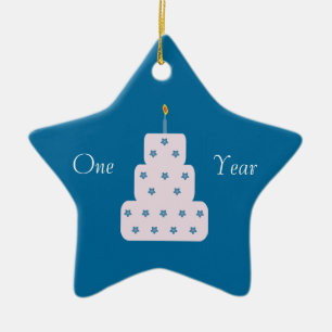 One Year Sobriety Birthday Cake Customizable Blue Ceramic Ornament