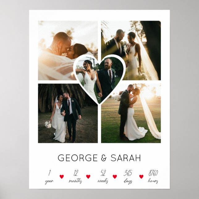 One Year Together Wedding Anniversary 5 Photo Poster (Front)