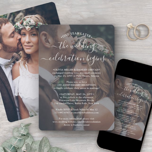 One Year Wedding Anniversary Reception 2 Photo Invitation (Creator Uploaded)