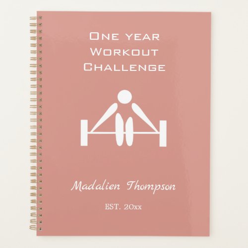 One year workout challange custom weight pink chic planner