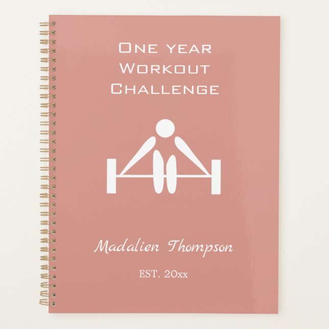 One year workout challange custom weight pink chic planner (Front)