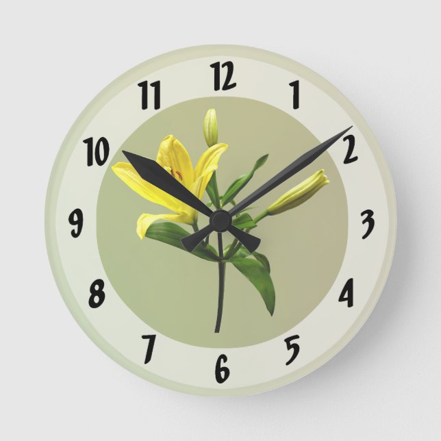 One Yellow Lily Round Clock (Front)