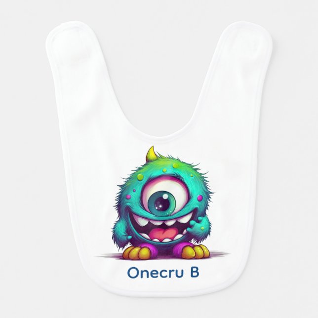 Onecru B is the one-eyed cheerful mini monster Baby Bib (Front)