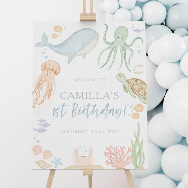 Oneder The Sea 1st birthday 18x24" Welcome Sign (Oneder the Sea | Matching items available for your little ones sea themed 1st birthday party)