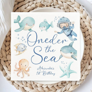 ONEder The Sea 1st Birthday Boy Cute Blue Ocean Napkins