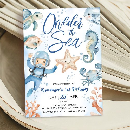 ONEder The Sea 1st birthday Boy Cute Ocean  Invitation