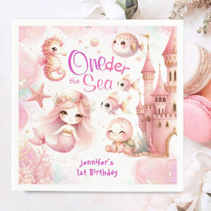ONEder The Sea 1st Birthday Cute Girl Pink Mermaid Napkins