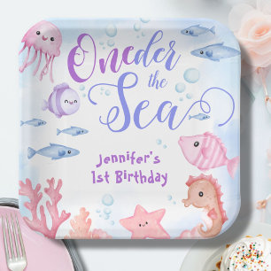 ONEder The Sea! 1st Birthday Girl Cute Sea Life Paper Plates