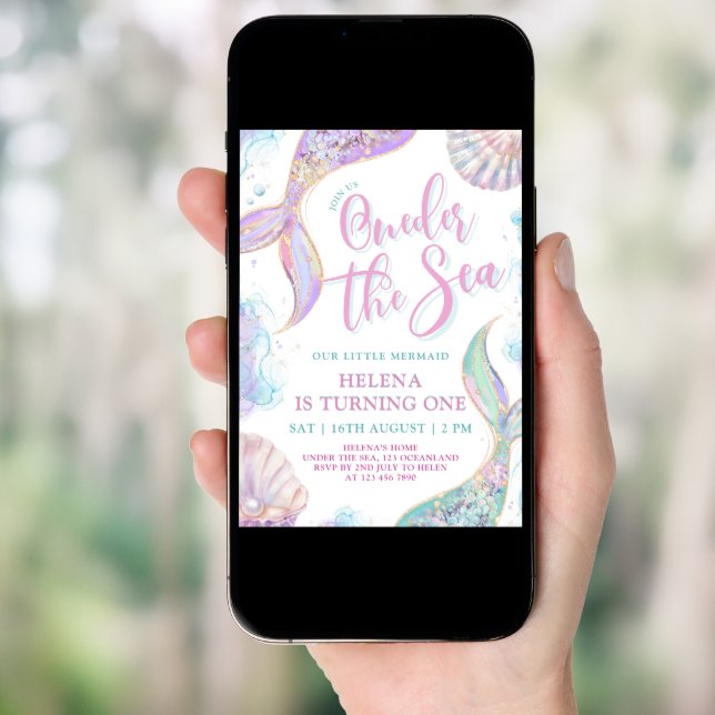 Oneder The Sea 1st Birthday Girl Invitation (Front Digital)