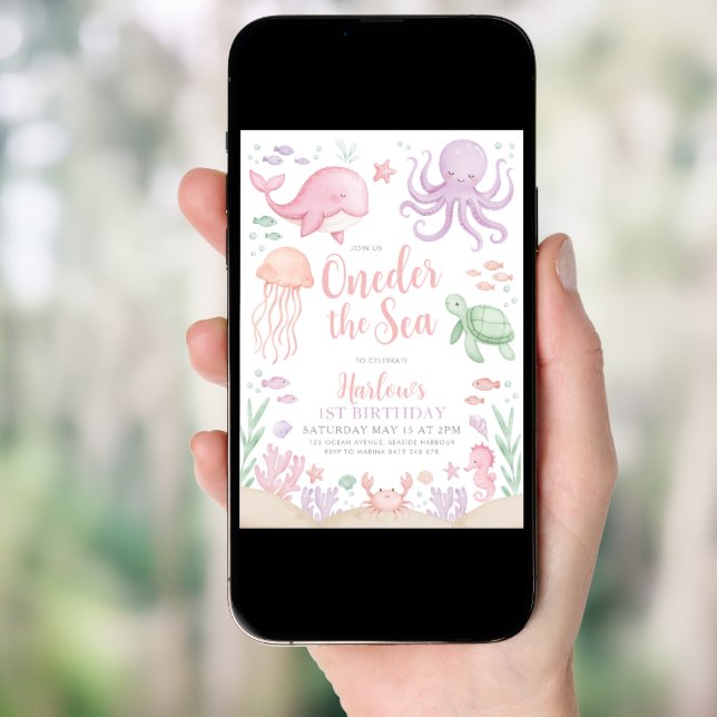 Oneder The Sea 1st Birthday Girl Invitation (Front Digital)