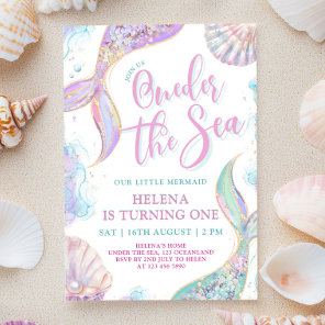 Oneder The Sea 1st Birthday Girl Invitation