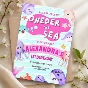 Oneder the Sea 1st Birthday Girl Ocean Animals  Invitation