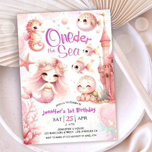 ONEder The Sea 1st Birthday Girl Pink Cute Ocean Invitation