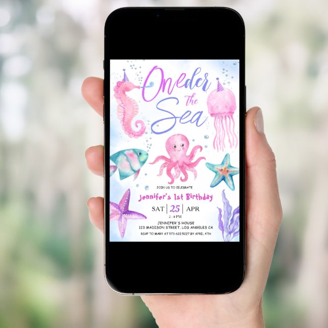 ONEder The Sea! 1st Birthday Girl Pink Ocean  Invitation (Front Digital)